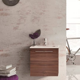 Gabinete Volado Urban Pack Nogal Terracota (2 puertas) con Lavabo Spirit 51cm x 40cm Esbaño 90328