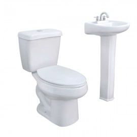Paquete Comfort WC Alargado con Botón Superior + Lavabo con pedestal Blanco Ceramosa