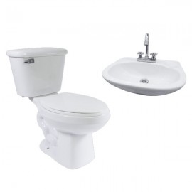 Paquete de WC Alargado + Lavabo + Accesorios de Instalación Ekon Plus