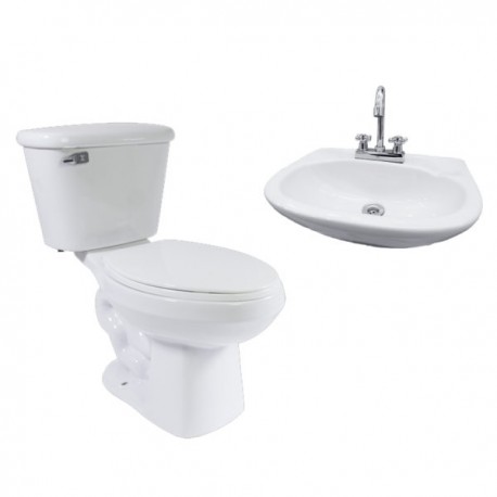 Paquete de WC Alargado + Lavabo + Accesorios de Instalación Ekon Plus