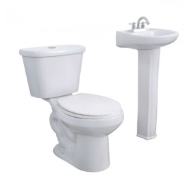 Paquete Génova WC Redondo con Botón Superior + Lavabo con pedestal Blanco Ceramosa