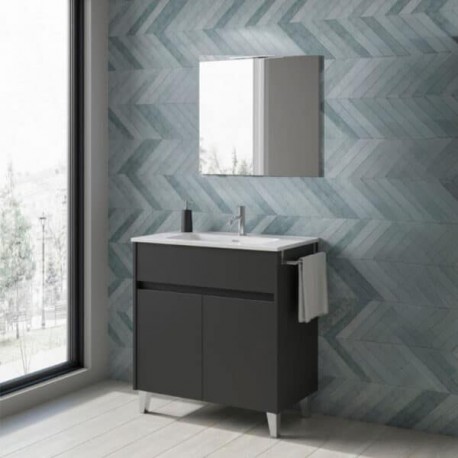 Set de Gabinete Band Lacado Gris Mate y Espejo con Lavabo Orbis 82cm x 74cm Esbaño 91409