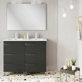Set de Gabinete Doble Y Espejo Vitale Lacado Brillo Gris con Lavabo Orbis 121cm x 46cm Esbaño 91225