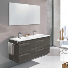 Set de Gabinete Volado Doble Y Espejo Vitale Bodega Gray con Lavabo Orbis 120cm x 45cm Esbaño 91211