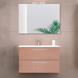 Set de Gabinete Volado y Espejo Easy Roble Provenzal con Lavabo Orbis 81cm x 46cm Esbaño 91370