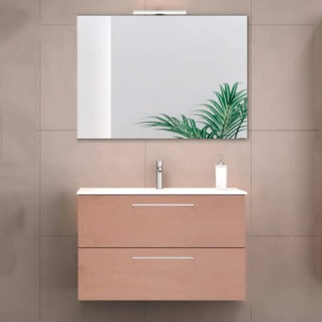 Set de Gabinete Volado y Espejo Easy Roble Provenzal con Lavabo Orbis 81cm x 46cm Esbaño 91370