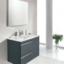 Set de Gabinete Volado Y Espejo Vitale Lacado Brillo Gris con Lavabo Orbis 61cm x 46cm Esbaño 91106