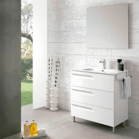 Set de Gabinete Y Espejo Vitale Lacado Brillo Blanco con Lavabo Orbis 61cm x 46cm Esbaño 91272