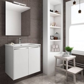 Set Gabinete Volado Y Espejo Style Lacado Brillo Blanco con Lavabo Orbis 61cm x 46cm Esbaño 91347