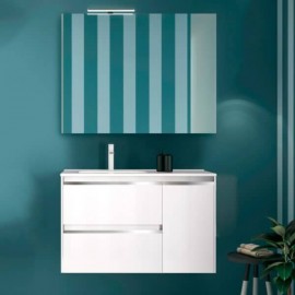 Set Gabinete Volado y Espejo Style Lacado Brillo Blanco con Lavabo Orbis 91cm x 46cm Esbaño 91353