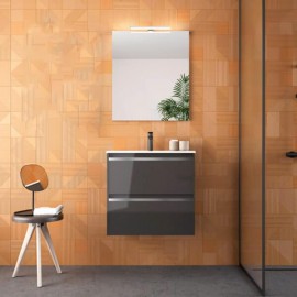 Set Gabinete Volado y Espejo Style Lacado Brillo Gris con Lavabo Orbis 61cm x 46cm Esbaño 91351