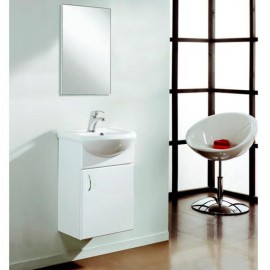 Set Gabinete y Espejo Basic Pack Lacado Brillo Blanco con Lavabo Polka 45cm x 33cm Esbaño 91325