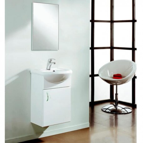 Set Gabinete y Espejo Basic Pack Lacado Brillo Blanco con Lavabo Polka 45cm x 33cm Esbaño 91325