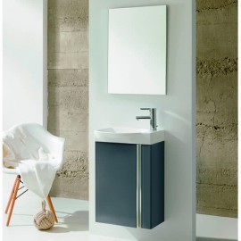 Set Gabinete y Espejo Elegance Pack Lacado Brillo Gris con Lavabo Petit 45cm x 34cm Esbaño 91237